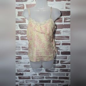 Old Navy Tan and Pink Floral Lace-Trim Cami
